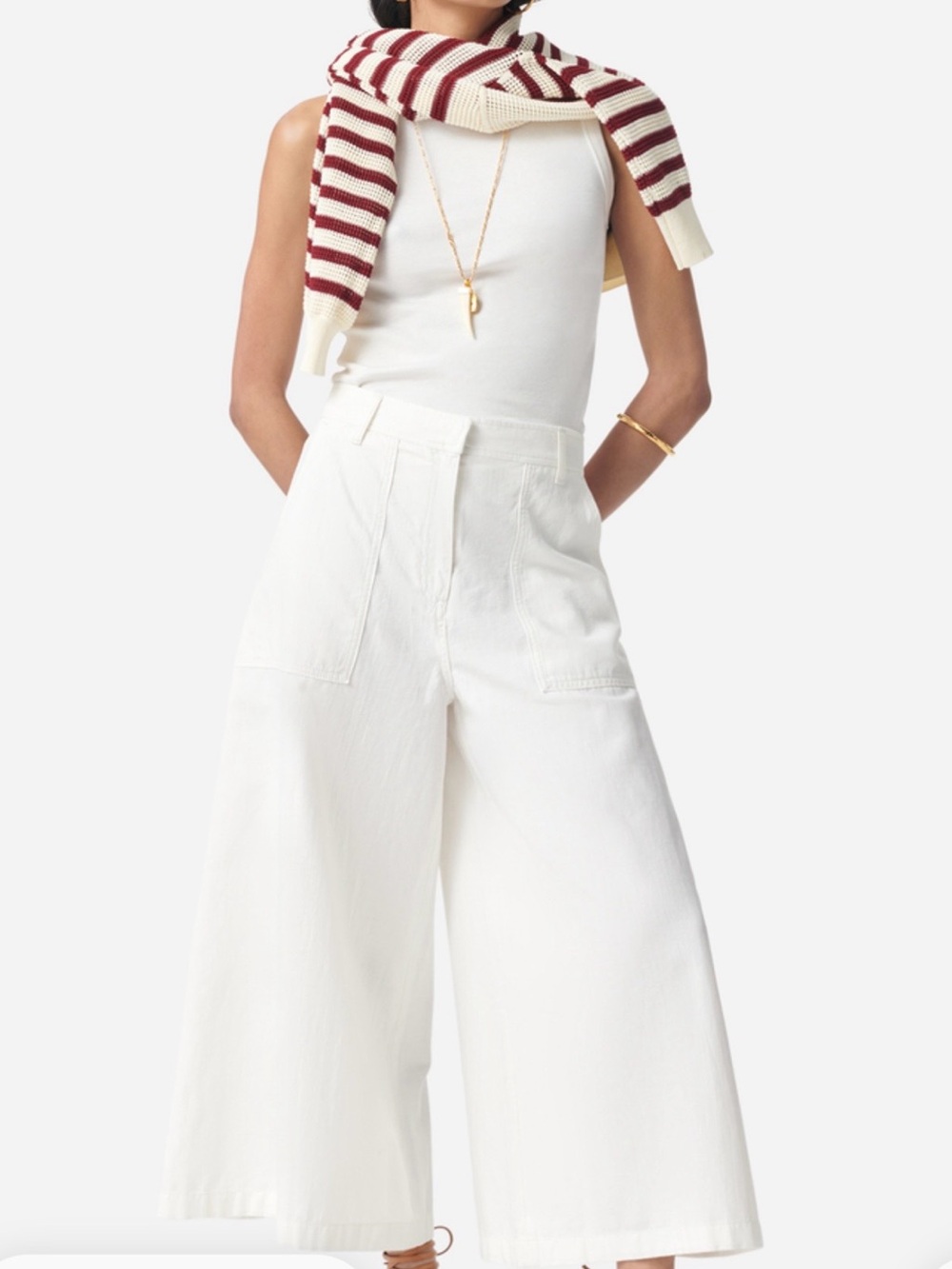Vanessa Bruno Griffon Pant - White Wide-Leg Cropped Culotte Pants